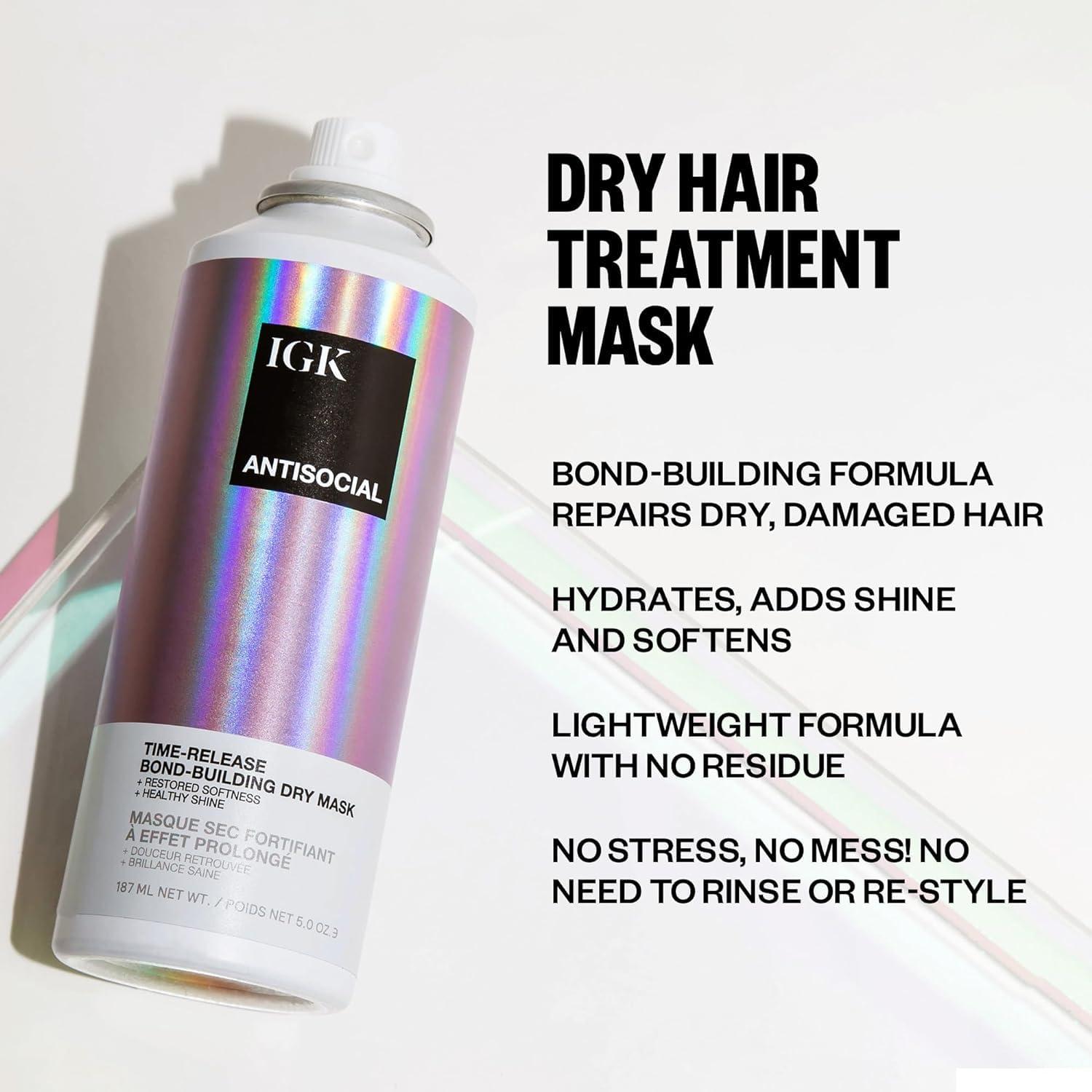 imageIGK Antisocial BondBuilding Dry Hair Mask overnight dry hair mask for damaged hair revive healthy hair hair treatment product for hair breakage vegan protein treatment 5 OzAntisocial Dry Hair Mask
