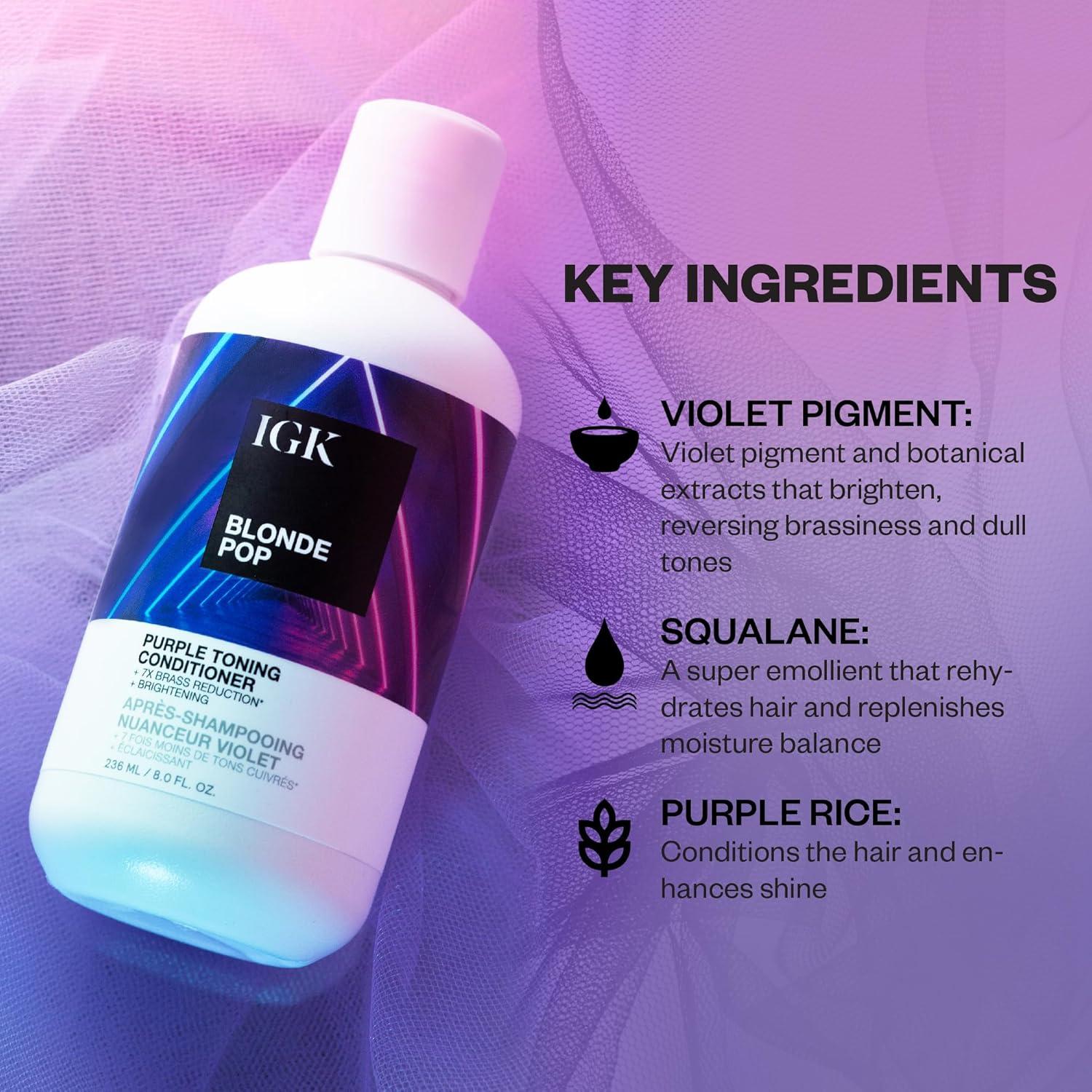 imageIGK BLONDE POP Purple Toning Conditioner Brighten Neutralize Brass Vegan Cruelty Free 8 Ounce Pack of 1