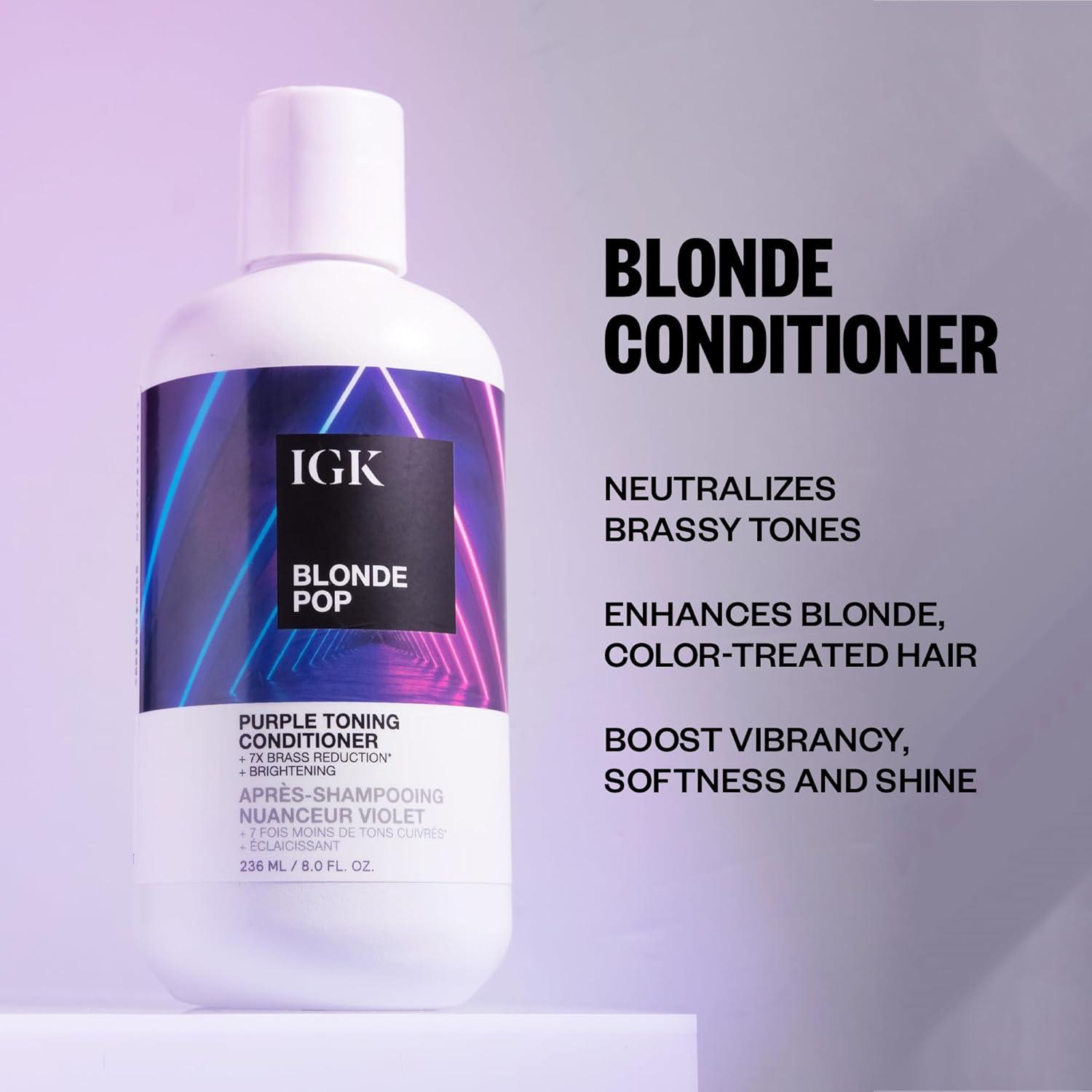 imageIGK BLONDE POP Purple Toning Conditioner Brighten Neutralize Brass Vegan Cruelty Free 8 Ounce Pack of 1