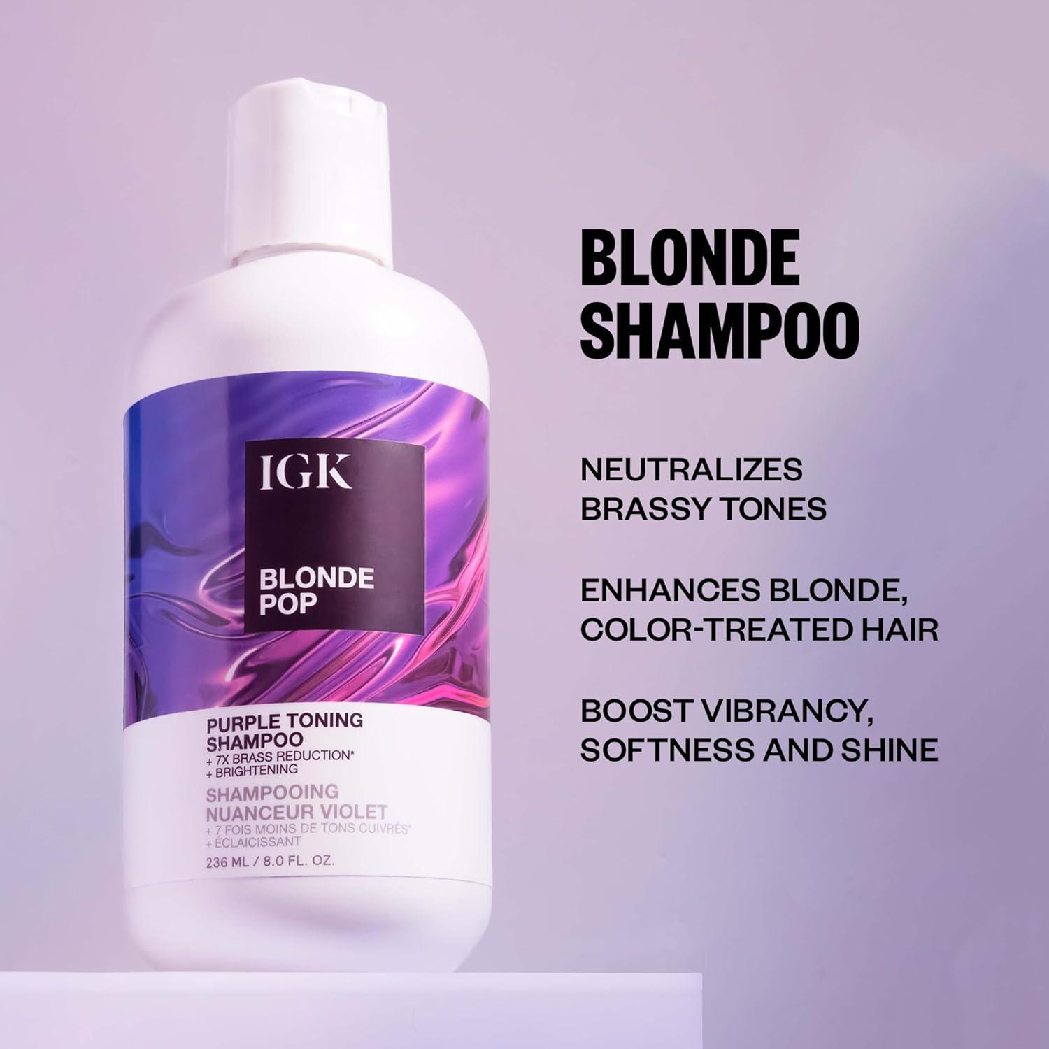 imageIGK BLONDE POP Purple Toning Shampoo Brighten Neutralize Brass Vegan Cruelty Free 8 Oz8 Ounce Pack of 1