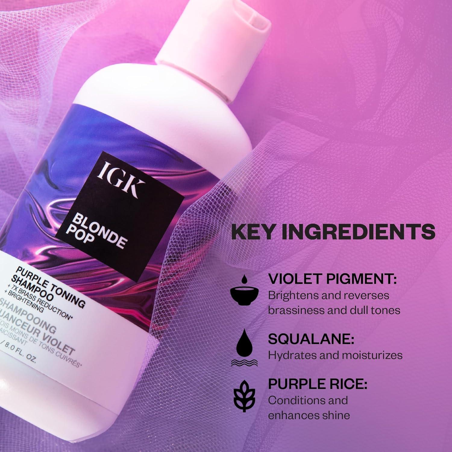 imageIGK BLONDE POP Purple Toning Shampoo Brighten Neutralize Brass Vegan Cruelty Free 8 Oz8 Ounce Pack of 1
