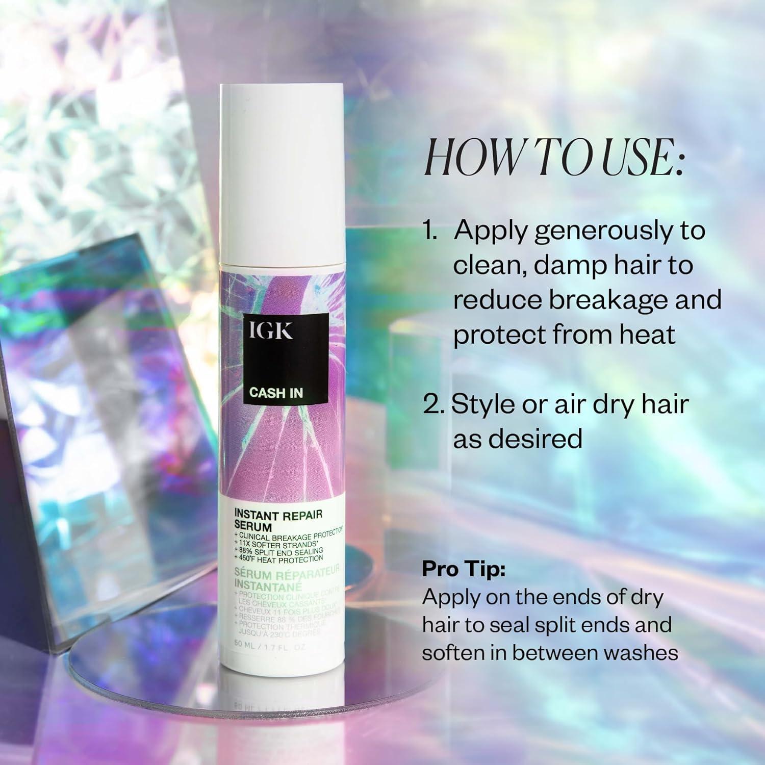 imageIGK CASH IN Instant Repair Serum Breakage Protection Seal Split Ends Heat Protection Vegan Cruelty Free 17 Oz17 Fl Oz Pack of 2