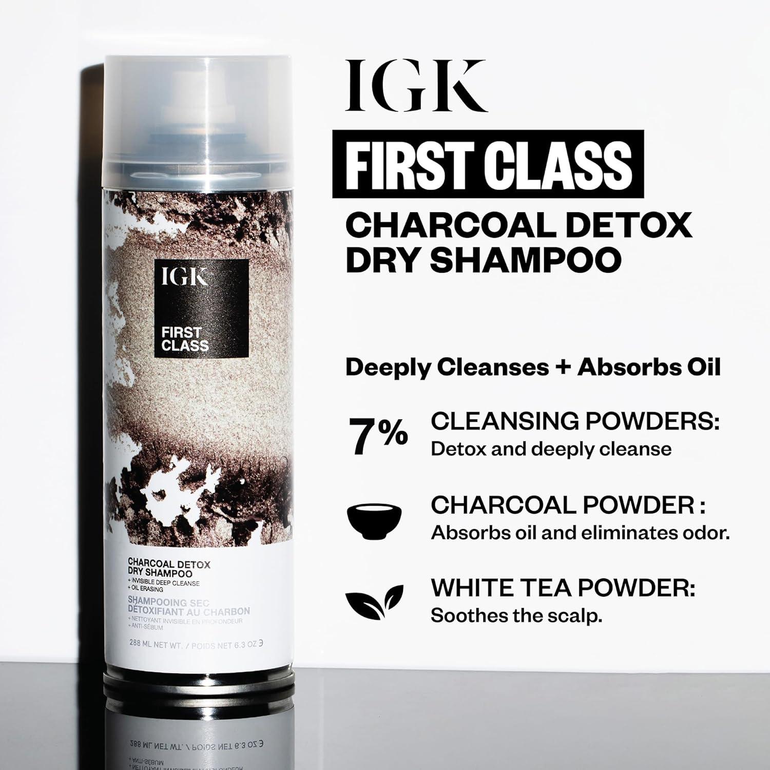 imageIGK FIRST CLASS Charcoal Detox Dry Shampoo for Oily Hair Balances Oil Soothes Scalp Volumizes Vegan Cruelty Free63 Fl Oz Pack of 1