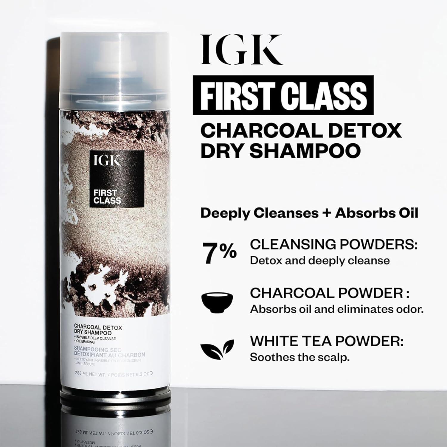 imageIGK FIRST CLASS Charcoal Detox Dry Shampoo for Oily Hair Balances Oil Soothes Scalp Volumizes Vegan Cruelty Free63 Fl Oz Pack of 2