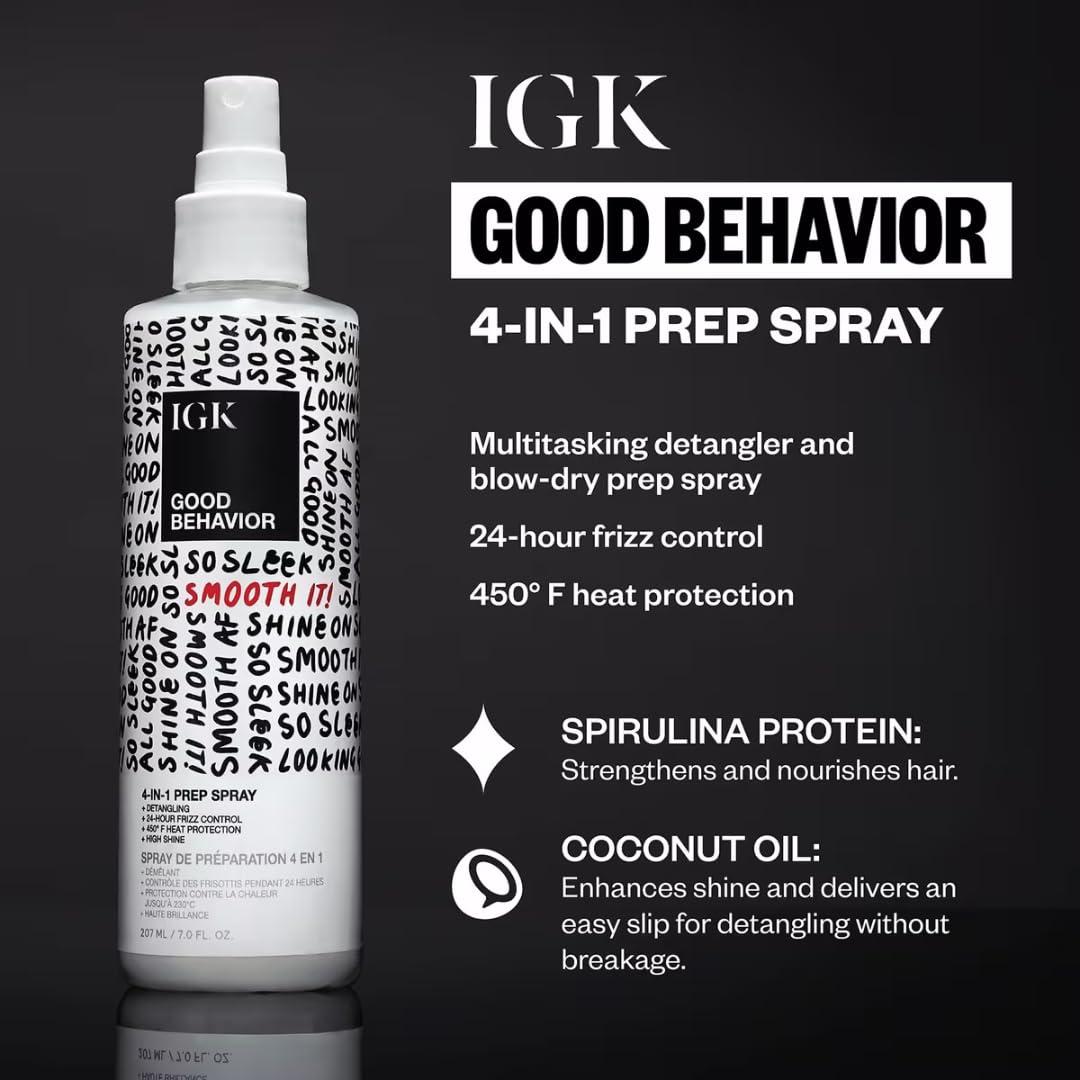 imageIGK GOOD BEHAVIOR 4in1 Prep Spray Leave In Detangle Heat Protectant Vegan Cruelty Free 7 Fl Oz 2 Fl Oz Pack of 2