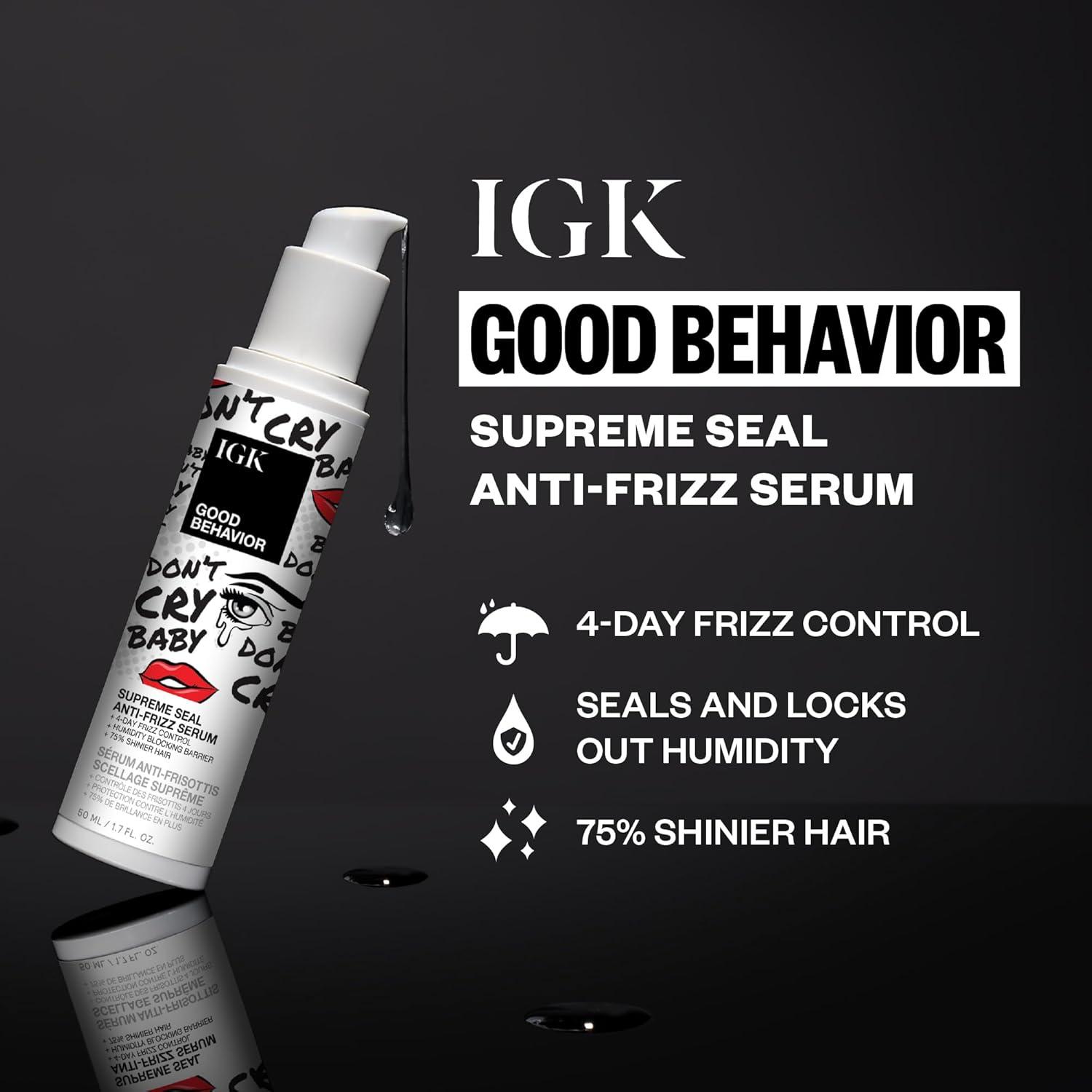 imageIGK Good Behavior AntiFrizz Smoothing Serum Boosts Shine Seals Out Humidity UV ampamp Heat Protection For Dry FrizzProne Hair 13 oz