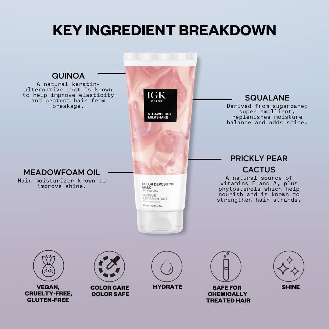 imageIGK Hair Gloss Toner ampamp Color Depositing Mask Vegan Cruelty Free Strawberry Milkshake Soft Rose Gold
