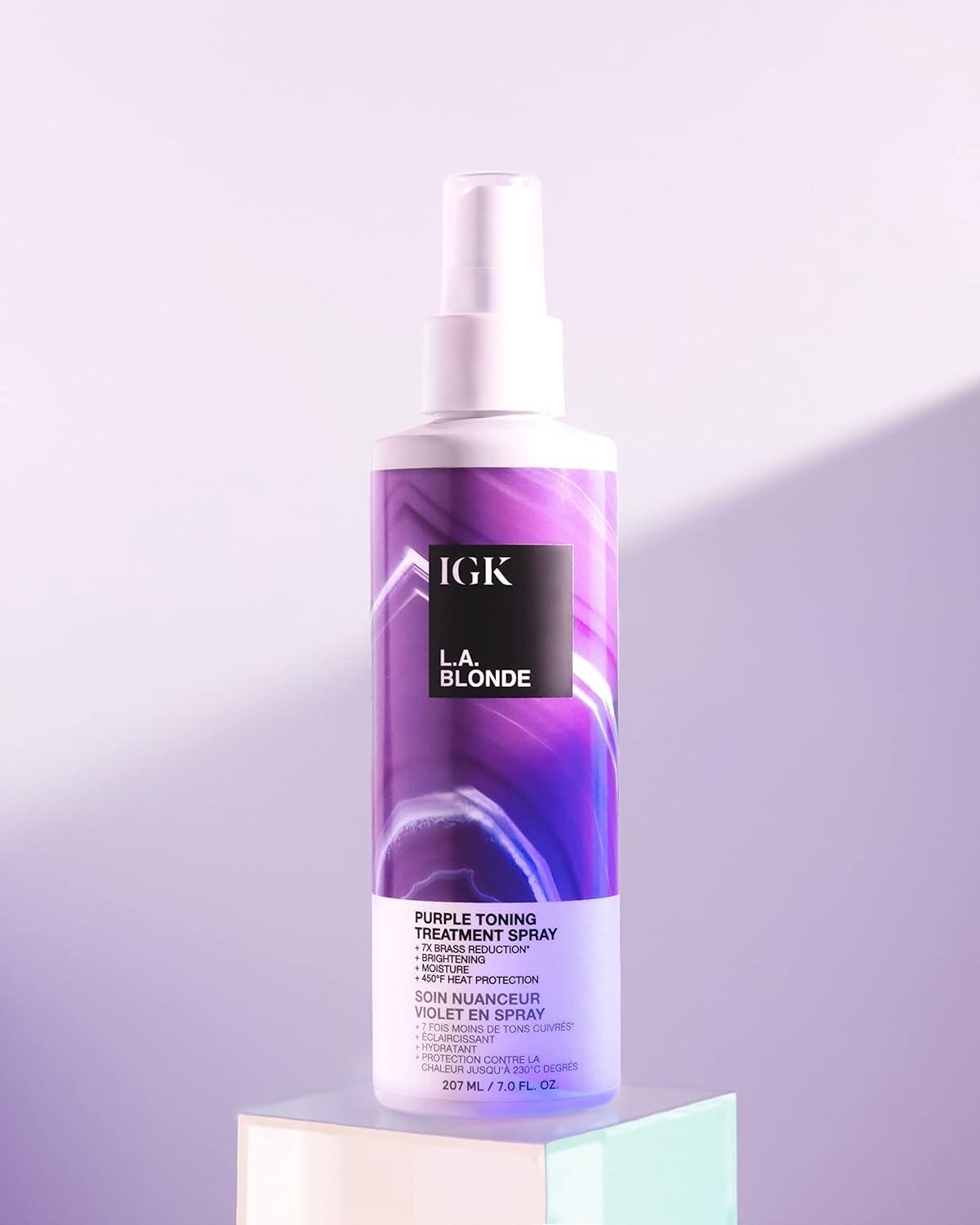 imageIGK LA BLONDE Purple Toning Treatment Spray Brighten Neutralize Brass Heat Protectant Vegan Cruelty Free 7 Oz