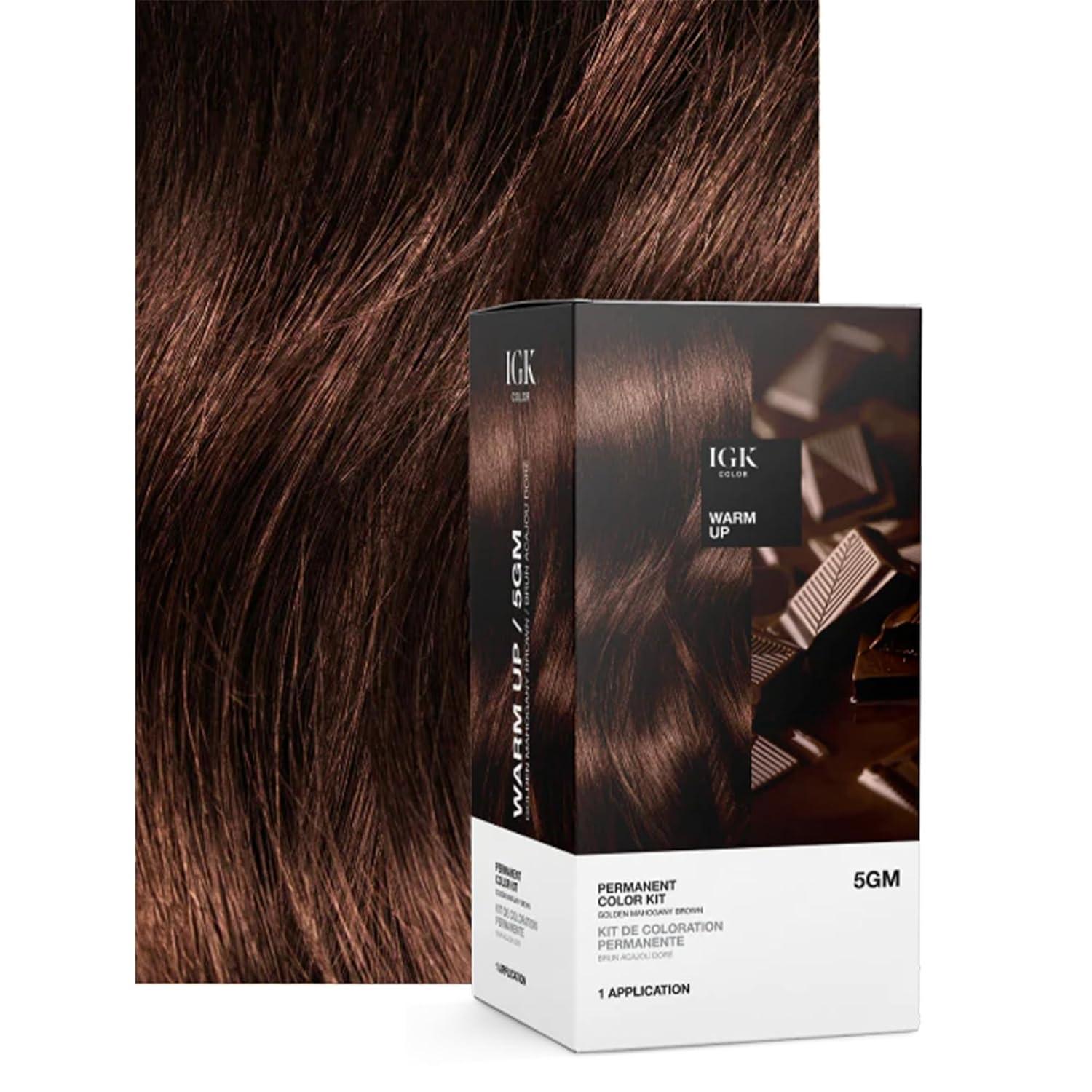 imageIGK Permanent Hair Dye Color Kit 5N Back To Brown Natural Brown 100 Gray Color Coverage Strengthen Shine Ammonia FreeGolden Mahogany Brown