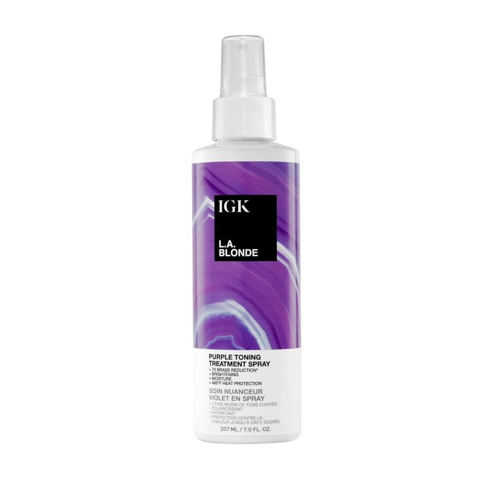 imageIGK LA BLONDE Purple Toning Treatment Spray Brighten Neutralize Brass Heat Protectant Vegan Cruelty Free 7 Oz