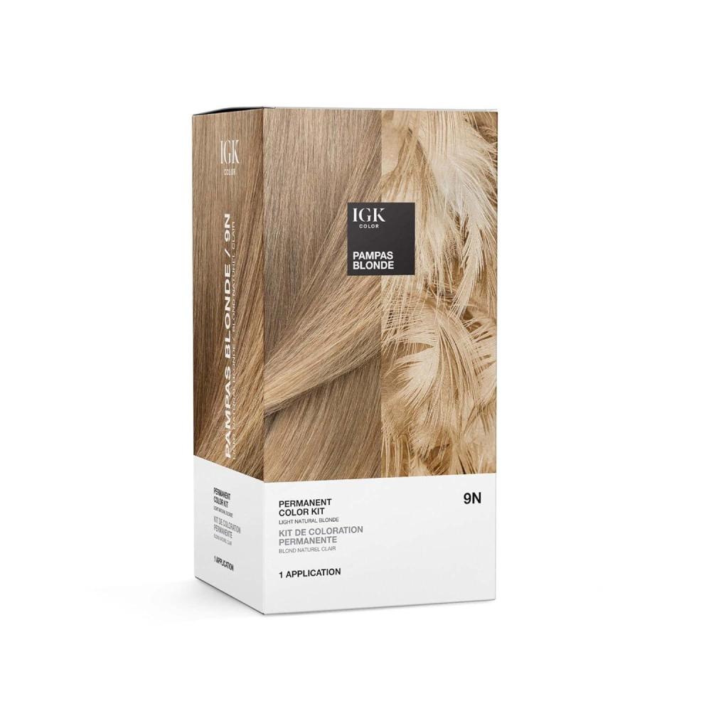 imageIGK Permanent Hair Dye Color Kit  9N Pampas Blonde  Light Natural Blonde  100 Gray Color Coverage  Strengthen  Shine  Ammonia FreeLight Natural Blonde