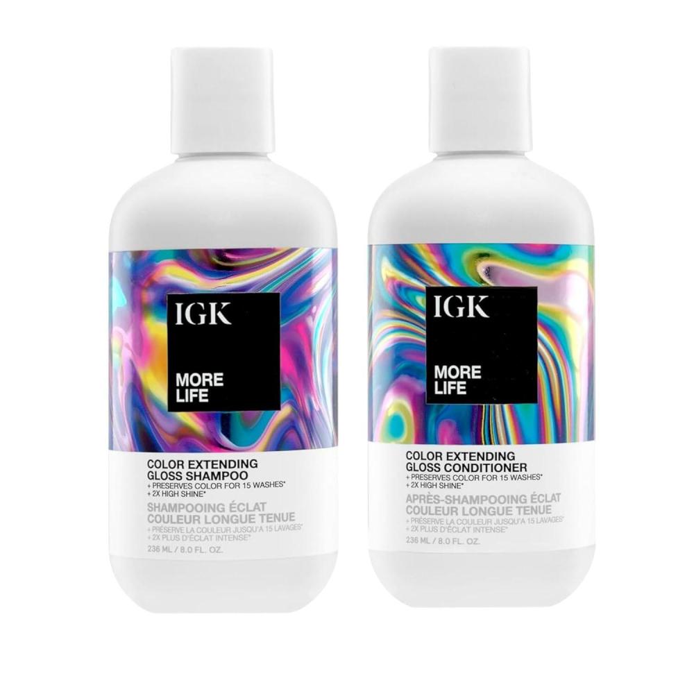 imageIGK Shampoo ampamp Conditioner MORE LIFE Hair Color Extending Set Adds Shine Reduce Color Loss Deep Cleansing Haircare Bundle 2 Bottles 8 fl oz each