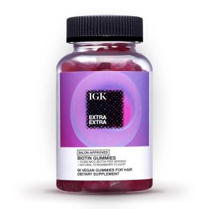 IGK Biotin Hair Gummies 10,000mcg Biotin (60 Count), Strawberry Flavored, Hair Growth Supplement Gummies for Healthy Hair, Skin & Nails, Vegan, Help Combat Hair Loss & Thinning(5.44 Ounce (Pack of 1))